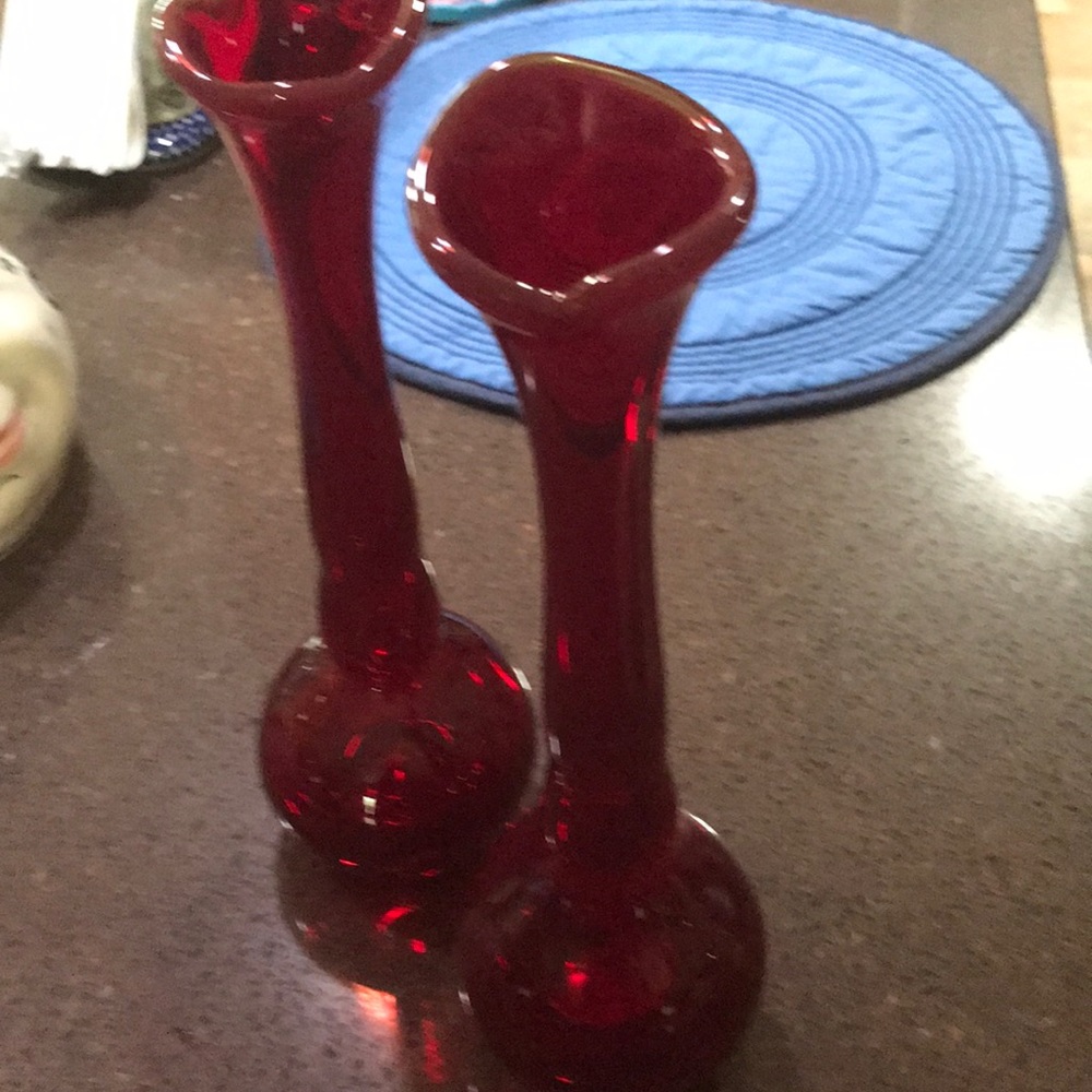 Beautiful ruby red vintage hand made vases